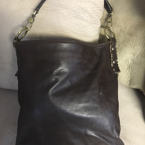 Garnet Hill calf skin & leather hobo bag. - Picture 2 of 8